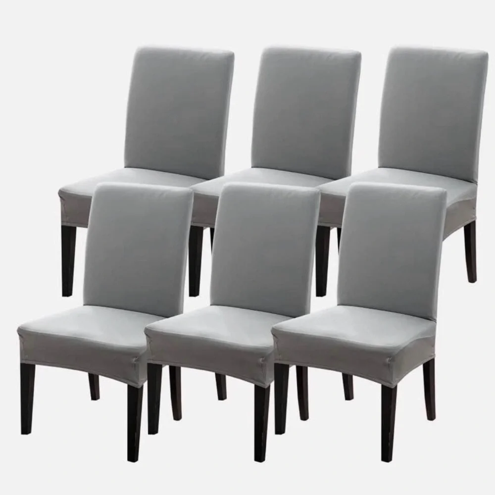 NEW (NIP) Elegant Light Gray Dining Chair Covers, 6 piece Set